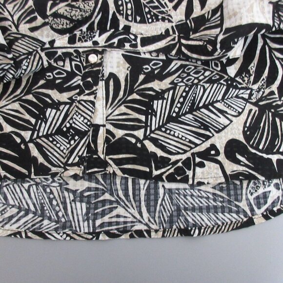 Notations Blouse Size Medium Black Leaf Button Front V-Neck 3/4 Roll Tab Sleeves - Picture 7 of 7